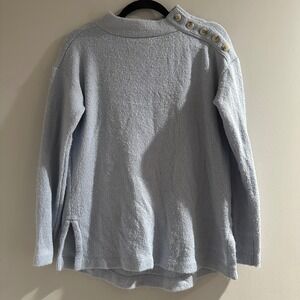 LOFT Sweater Womens Sm Blue Good Mock Neck Shoulder Button Ribbed Knit Side Slit